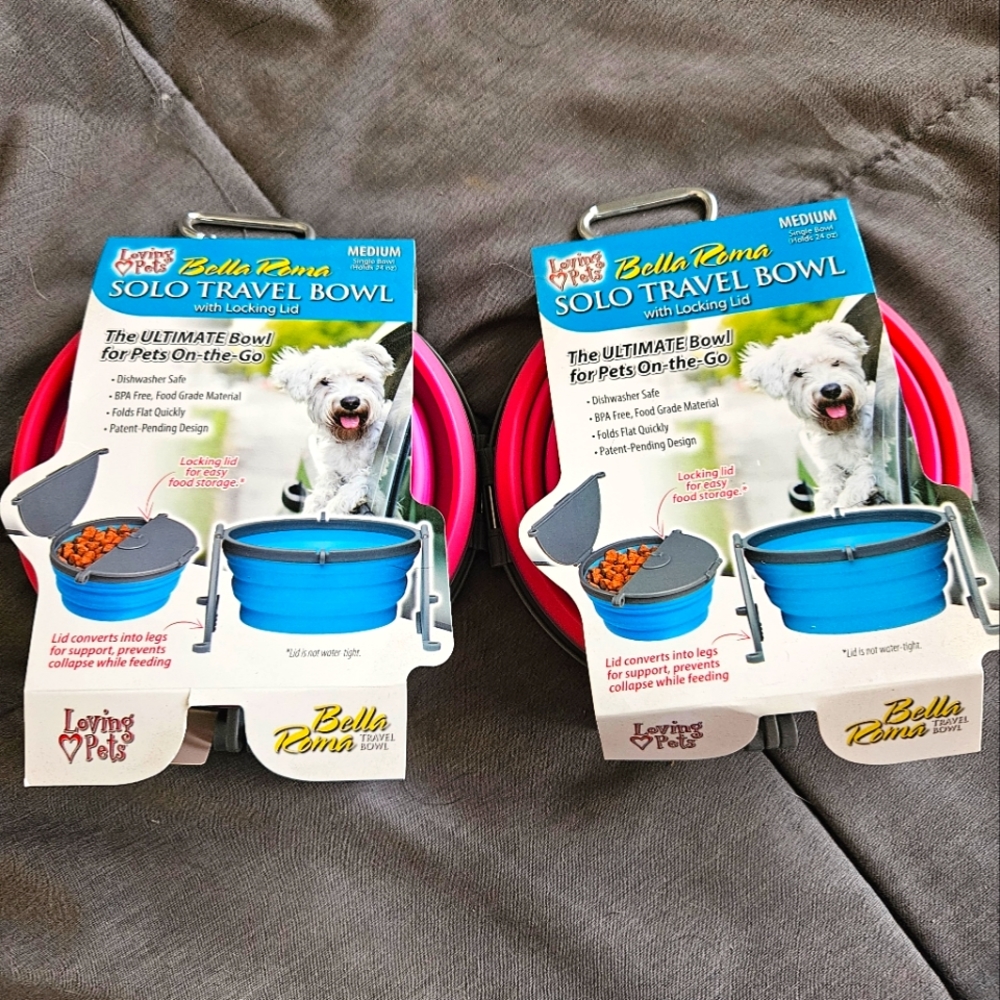 Loving Pets Solo Travel Bowl dog cat Locking Lid PINK hiking travel camping